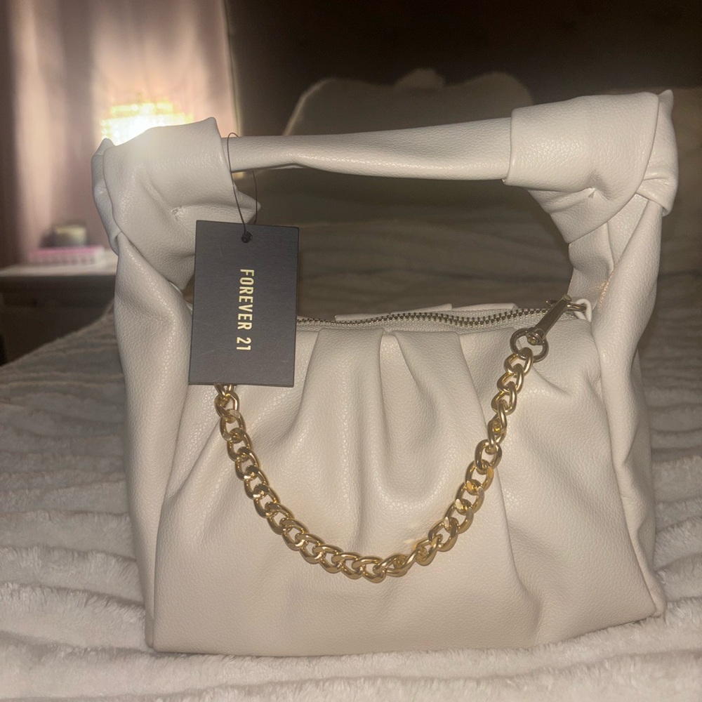 Forever 21 Cream Handbag with Gold Chain